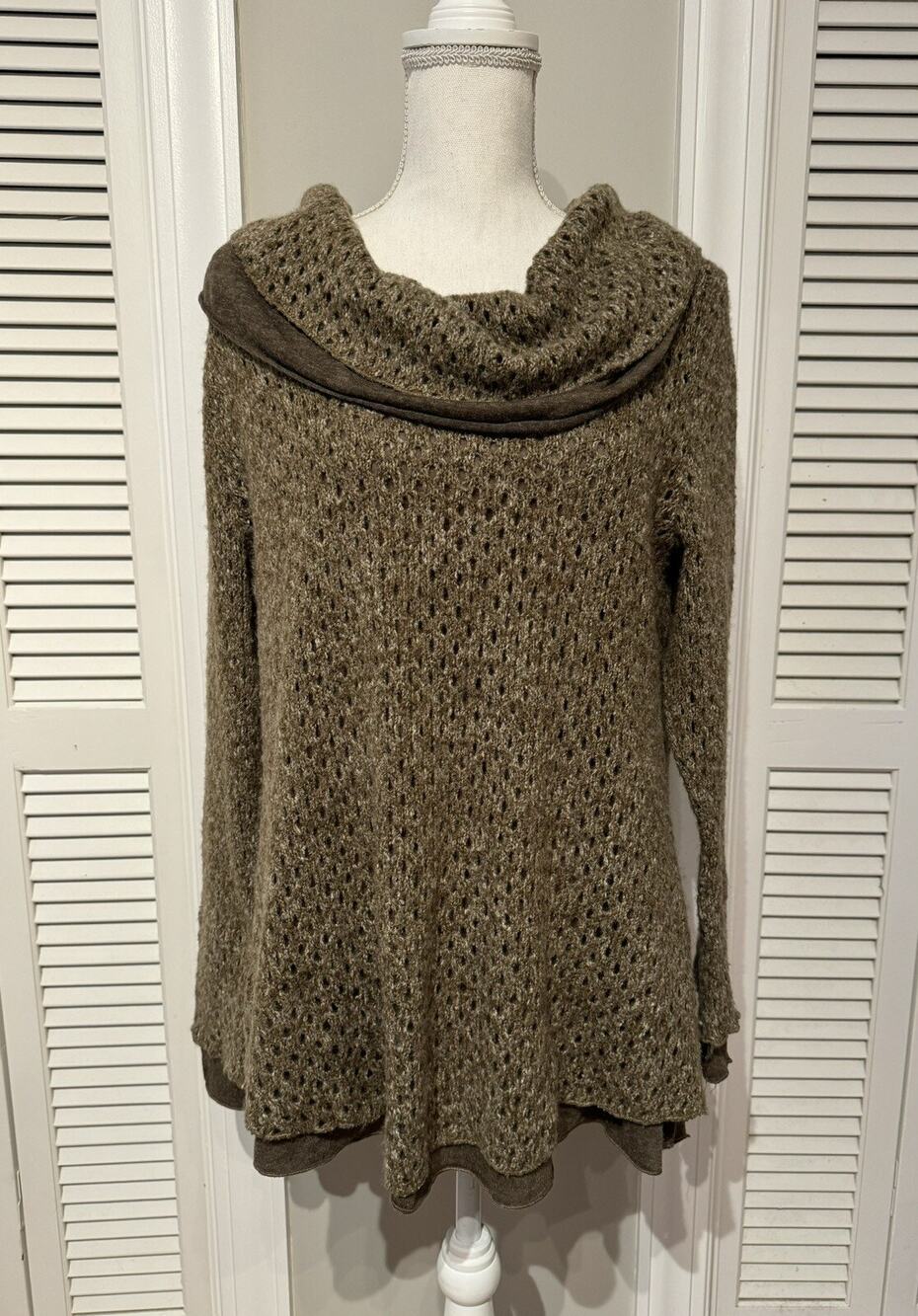 Soft Surroundings Women's Lined Cowl Neck Sweater Brown Wide Knit Size N/A
